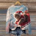 thumbnail image 3 of Women's Fashion Christmas Printed Long Sleeve Loose Round Neck Sweatshirt Top, Holiday Themed Fall Winter Wear with Comfort Fit and Soft Material for Daily Use,Light Blue,S, 3 of 6