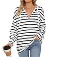 thumbnail image 2 of HNMKIU Brown Hoodie And Winter Drawstring Hooded Striped Long Sleeved Sweatshirt Top, 2 of 4