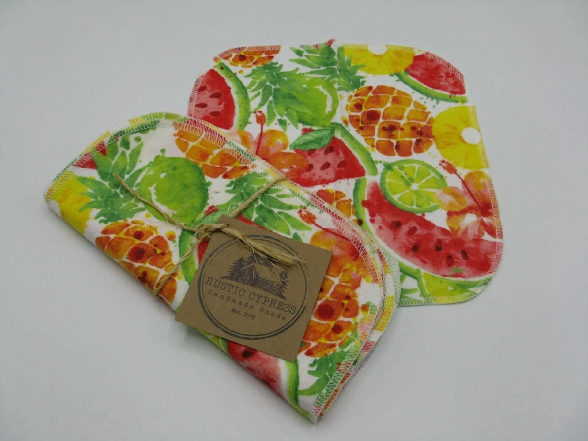 CIRCLE- New Napkins 10 Reuseable Baby Wipes Flannel Fruit Pineapple Watermelon Cocktail