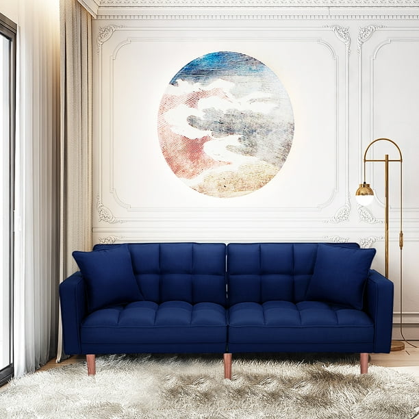 Blue Couch Seventh Convertible Sofa Bed Modern Fabric Sleeper Sofa Bed Futon Couches And Sofas Sleeper With Armrest Wood Legs Two Pillows Recliner Couch Living Room Furniture Sofa Q137 Walmart Com