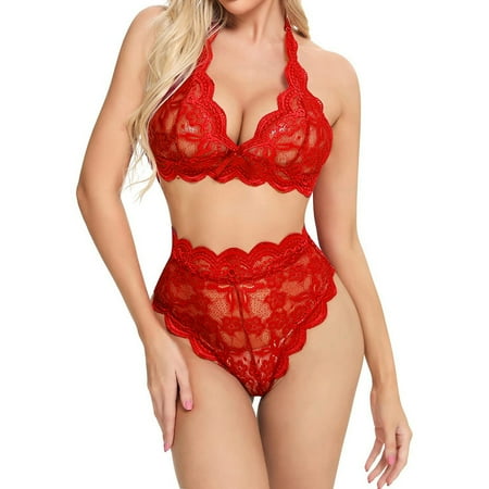 

Women Lace Sexy 2 Piece Lingerie Babydoll Set Bodysuit Sets Mesh Panties Underwear Set