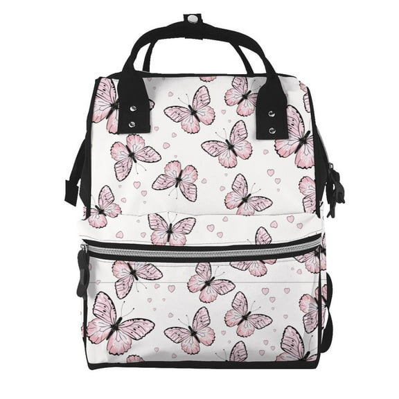 Ratiio Butterflies (2) Mummy Backpack - Waterproof Twill Canvas, Large Capacity Diaper Bag with Multiple Pockets and Adjustable Straps