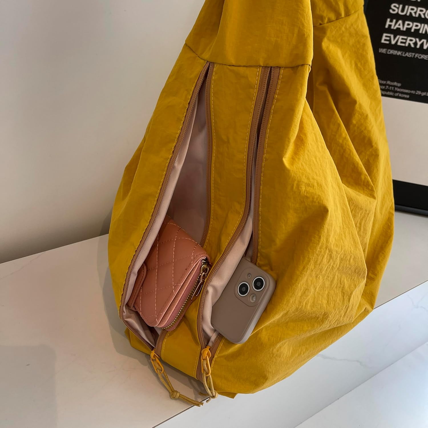 Women's Loose Hobo Multi Pockets Nylon Handbag Pure Colour Draped Hobo Bags Bags Large Shoulder Bag