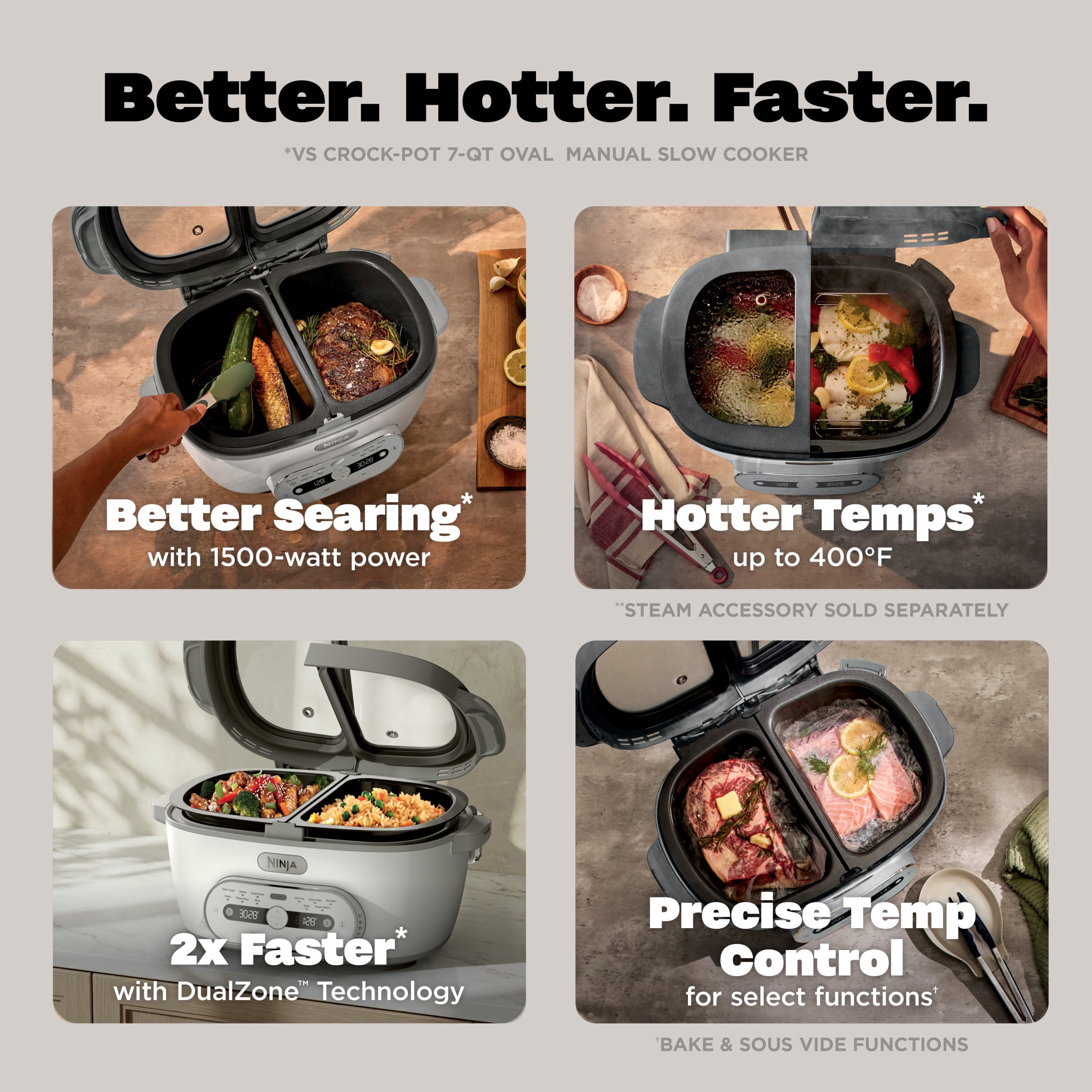Ninja MultiPot 11-in-1 Multicooker with DualZone Technology, Cook 2 Meals At Once, Feeds 8, Slow Cook, Sear, Bake, Rice, Pasta, Hot Pot, 1500W, MZ1000WH White