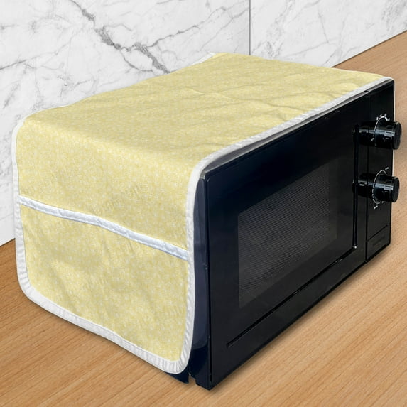 Floral Yellow Microwave Oven Cover, Pastel Pattern with Flowers, Water Resistant Organizer with Pockets for Kitchen, 36" x 12", Yellow Yellow, by Ambesonne