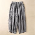 thumbnail image 4 of Cagogo Womens Plus Size Wide Leg Flowy Casual Ankle Pants Elastic Waist Loose Floral Trousers for Party Beach Work, Gray L, 4 of 5