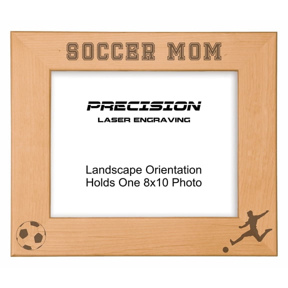 PrecisionNC Engraving Sports Frames Soccer Mom Engraved Natural Wood Picture Frame 8x10 Landscape