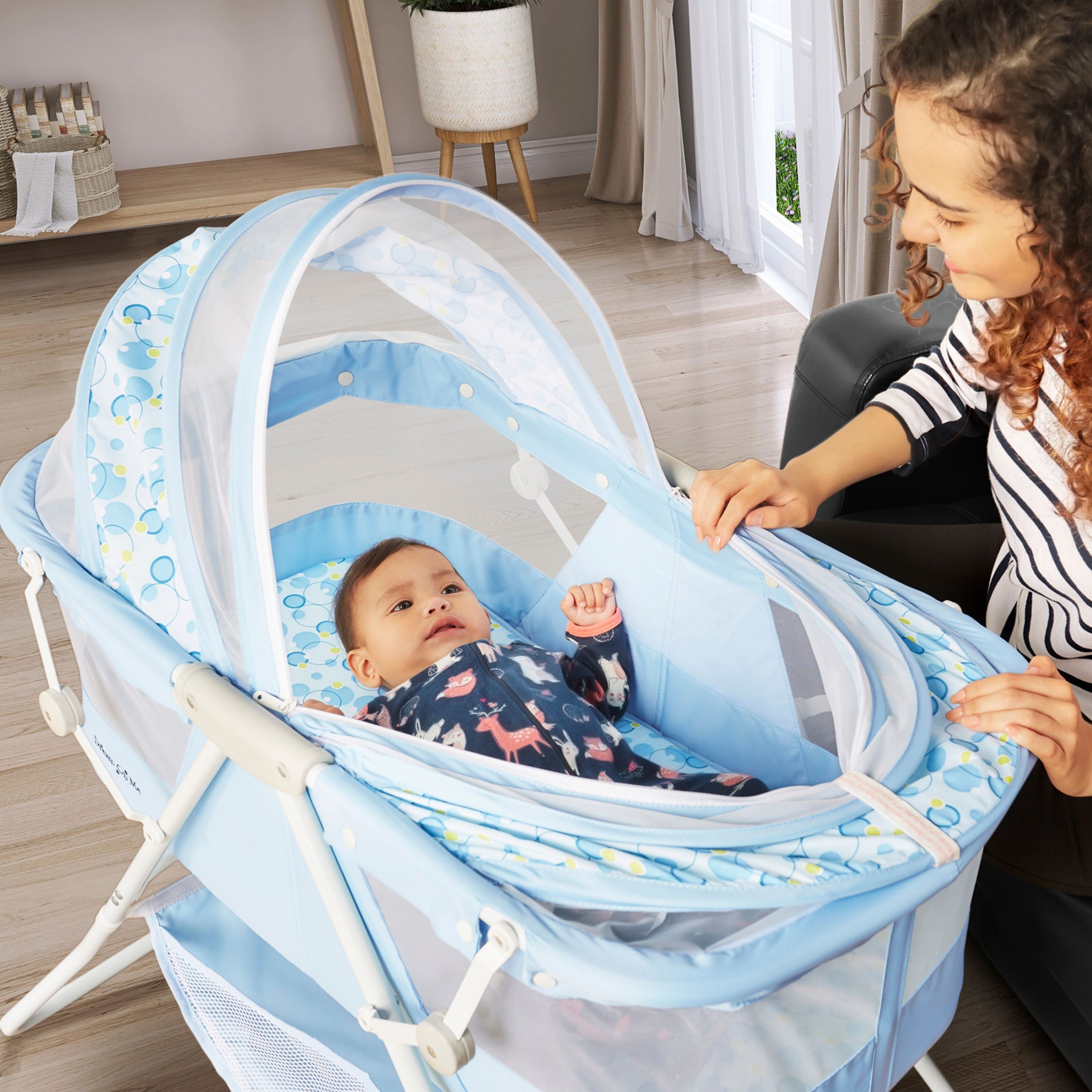 Dream On Me Karley Bassinet in Light Blue, Quick Fold and Easy to Carry, Large Storage Basket - image 2 of 17