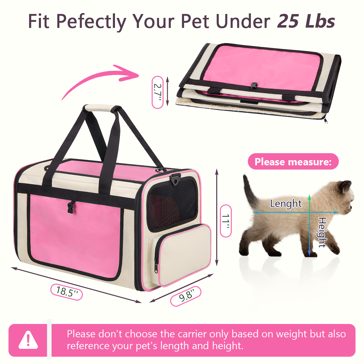 Cshidworld Soft Cat Carrier, Airline Approved, Pink, Large photo 3