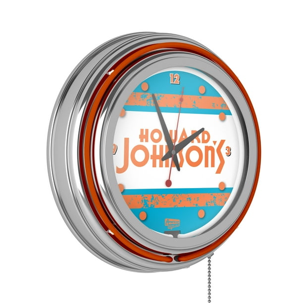 Howard Johnson Vintage Chrome Double Ring Neon Clock