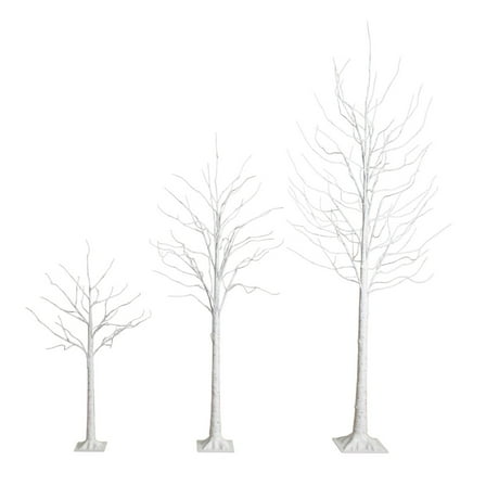 Nearly Natural 4ft. 6ft. 8ft. Pre-Lit Artificial White Birch Trees with LED Lights - Set of 3
