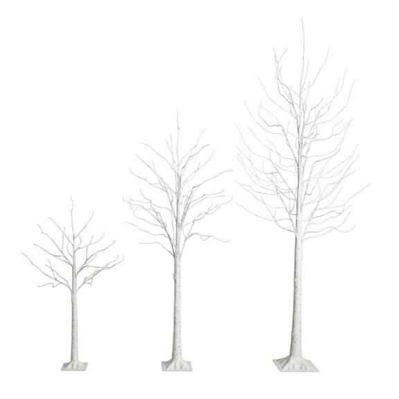 Nearly Natural 4ft. 6ft. 8ft. Pre-Lit Artificial White Birch Trees with LED Lights - Set of 3