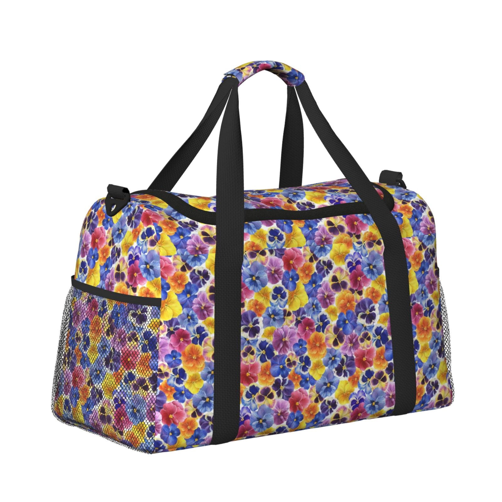 Fuzoiu The Garden Tricolor Pansy Flower Print Travel Duffle Bag,Carry On Tote Bags,Duffel Bag,Sport Gym Bag, Hospital Bag for Labor and Delivery, Overnight Bag,Luggage Bag