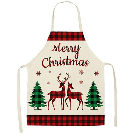 

Kafei Christmas Aprons for Women | Merry Christmas Kitchen Chef Apron Black and Red Plaid Aprons | Cooking/Baking/Grill/BBQ Linen Christmas Apron for Men & Adults 5 Different Styles