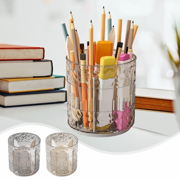 AYktou Rotary Pen Holder with 5 Slots, Desk Organizer Detachable Pen Tube Transparent Water Ripples Rotary Pen Cup Office Supplies Pencil Holder Stationery Caddy Multi-Purpose Makeup Brush Holder