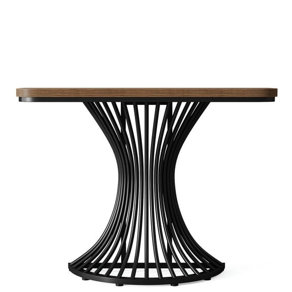 Yardi Yarda 39-Inch Console Table, Accent Sofa Table with Geometric Metal Base, Brown & Black