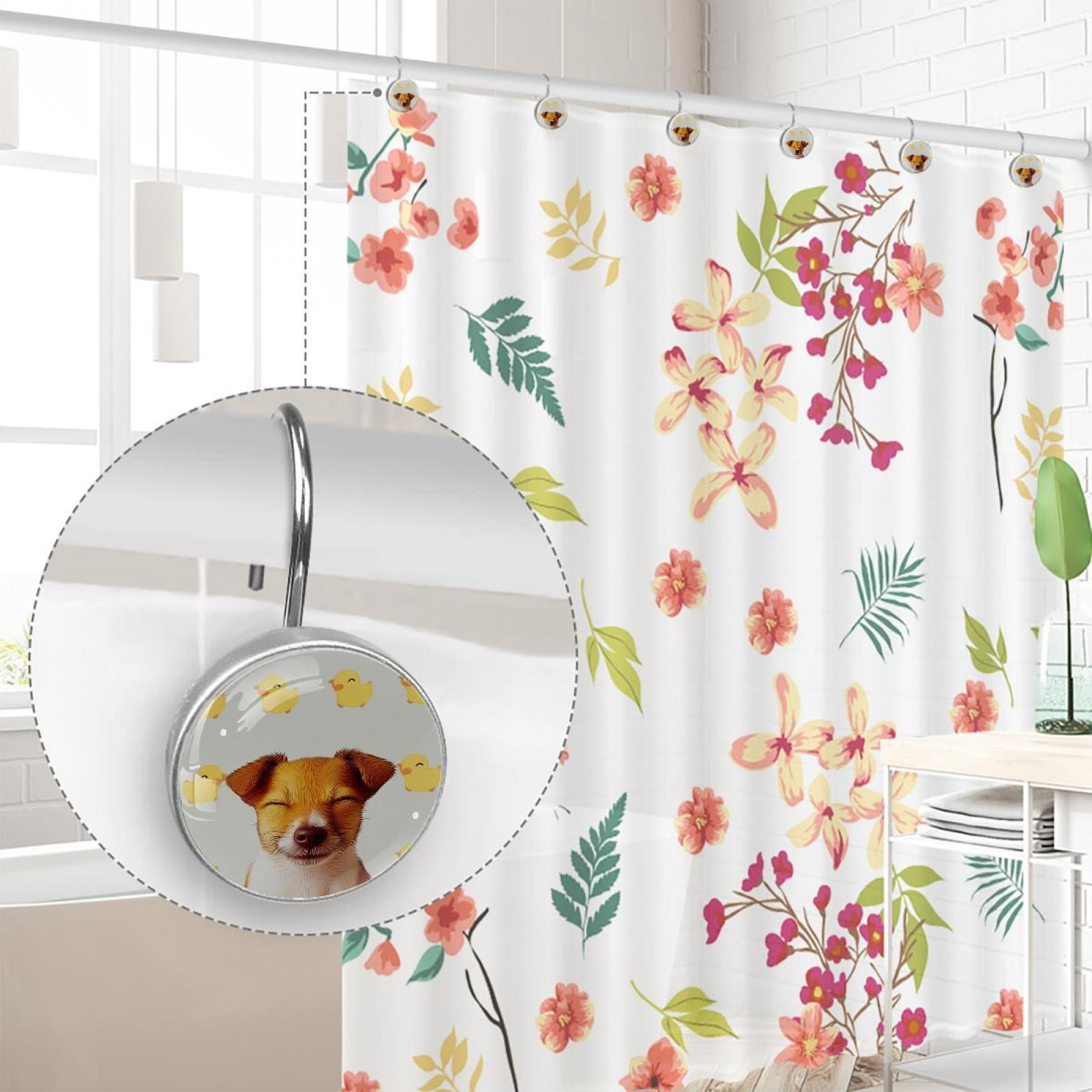 HemaKayy 12 Pcs Shower Curtain Hooks Bathroom Decorative Accessories Yellow Duck and Dog