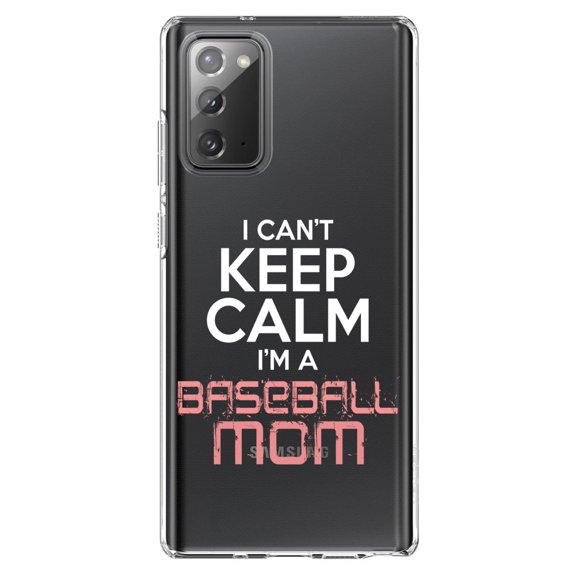 DistinctInk Clear Shockproof Hybrid Case for Samsung Galaxy Note 20 (6.7" Screen) - TPU Bumper Acrylic Back Tempered Glass Screen Protector - Can't Keep Calm I'm a Baseball mom