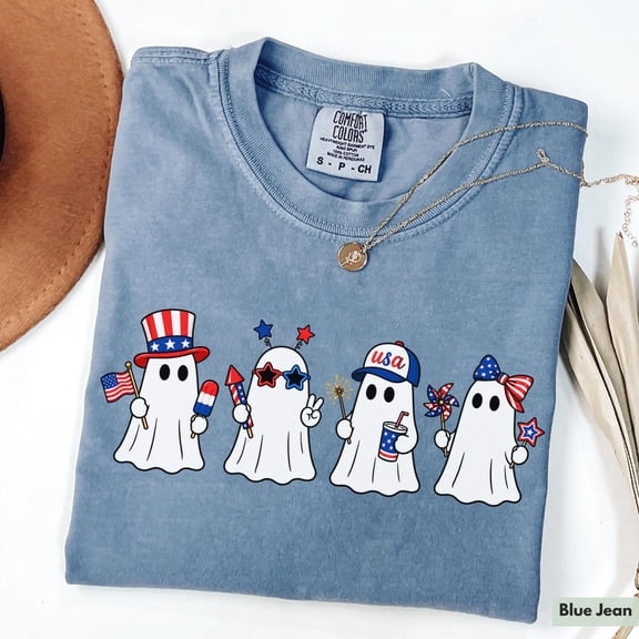 VibeNest Studio Unisex Patriotic Summerween Ghosts 4th of July Summer Halloween Graphic T-Shirt