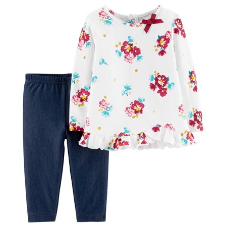 Floral Outfit Girl - Long Sleeve Floral T-Shirt & Leggins, 2-Piece Outfit Set (Toddler Girls)