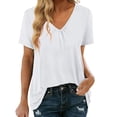 thumbnail image 2 of CUSTG Women's Shirred V-Neck T-Shirts Short-Sleeve Casual Summer Tops Soft Fashion Solid Color Tee, 2 of 8