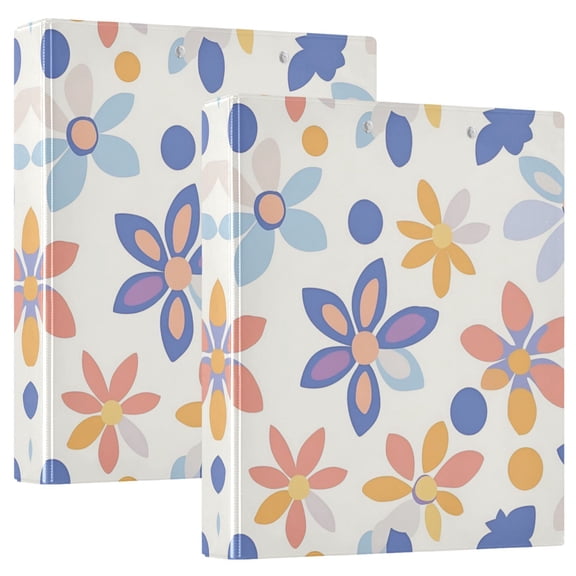 FORMRS 3 Ring Binder 1.5 inch with Pockets Set of 2 Clip Board 200 Sheets Capacity, Blue Retro Flower