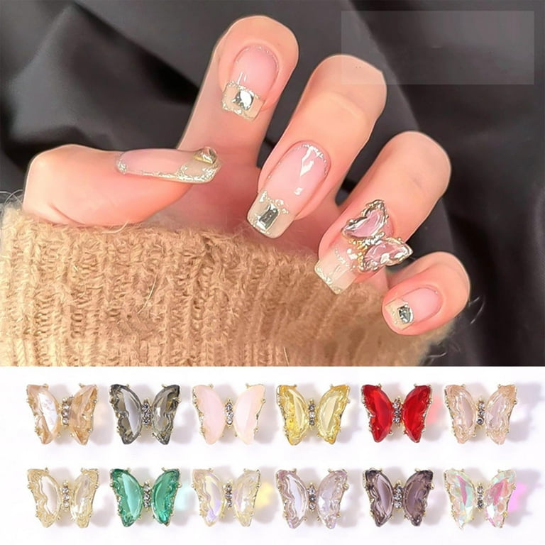 10 Pieces 3D Nail Charms 3D Nail Rhinestones Diamonds Glass Crystal AB Art  Metal Gems Glitter Decor Crystal Nail Charms Design Nail Accessories  (Butterfly Style) 