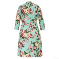 thumbnail image 3 of HN Women Plus Size Surplice V-Neck Sleep Robe Floral-Print Loungewear 3/4 Sleeve Bath Robe, 3 of 8