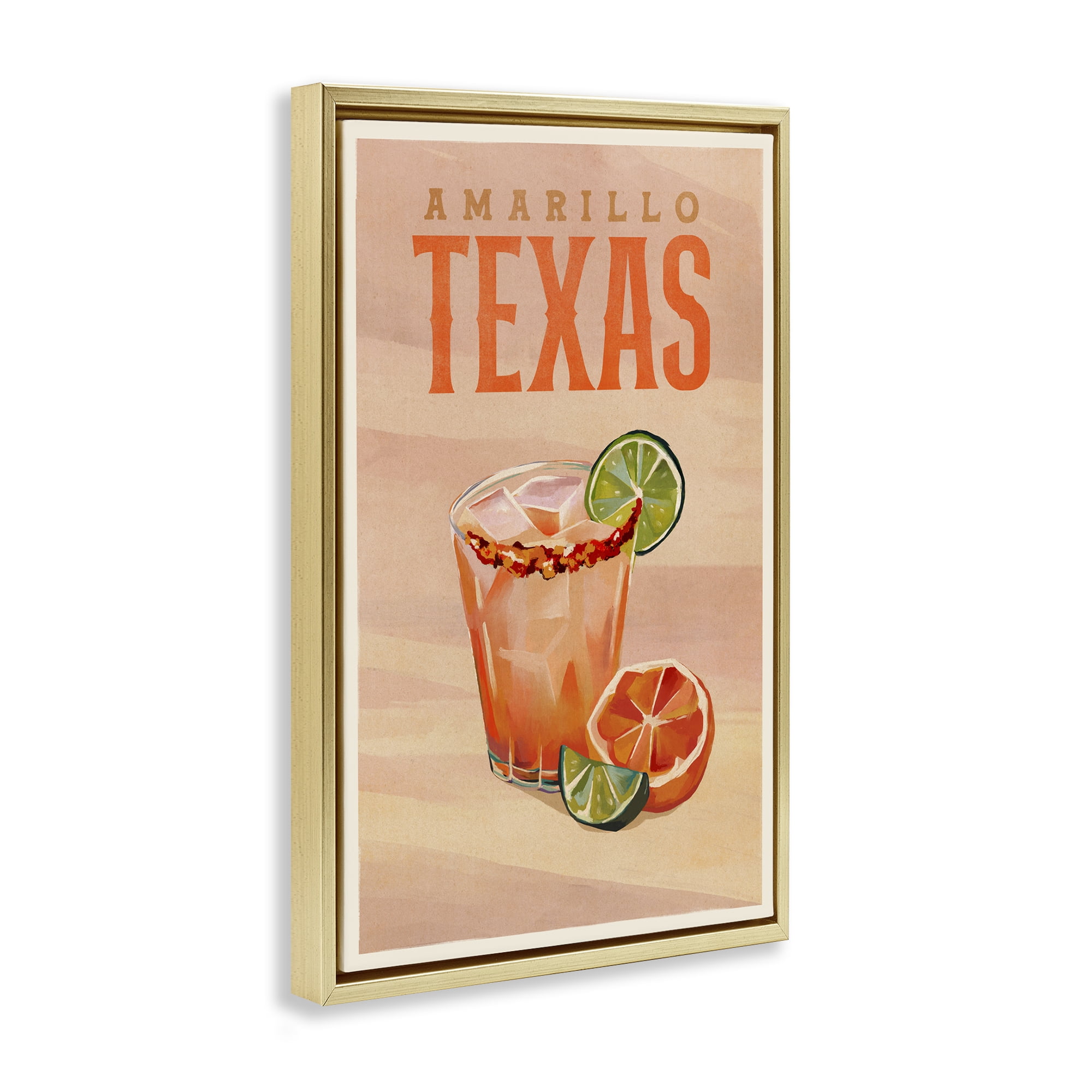 Stupell Industries Amarillo Texas Cocktail Food & Beverage Painting Gold Floater Framed Canvas Art Print Wall Art, 21 x 31