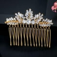 thumbnail image 2 of CZ Hair Comb Pearl Headpiece Hair Clip Pin Wedding Gold Plated Luxury Jewelry, 2 of 8
