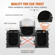 VEVOR Camping Kitchen Table Portable Outdoor Cooking Table Folding Camping Table, Adjustable Heights, Ideal for Outdoor Picnics, BBQs, Camping, RV Traveling, Black