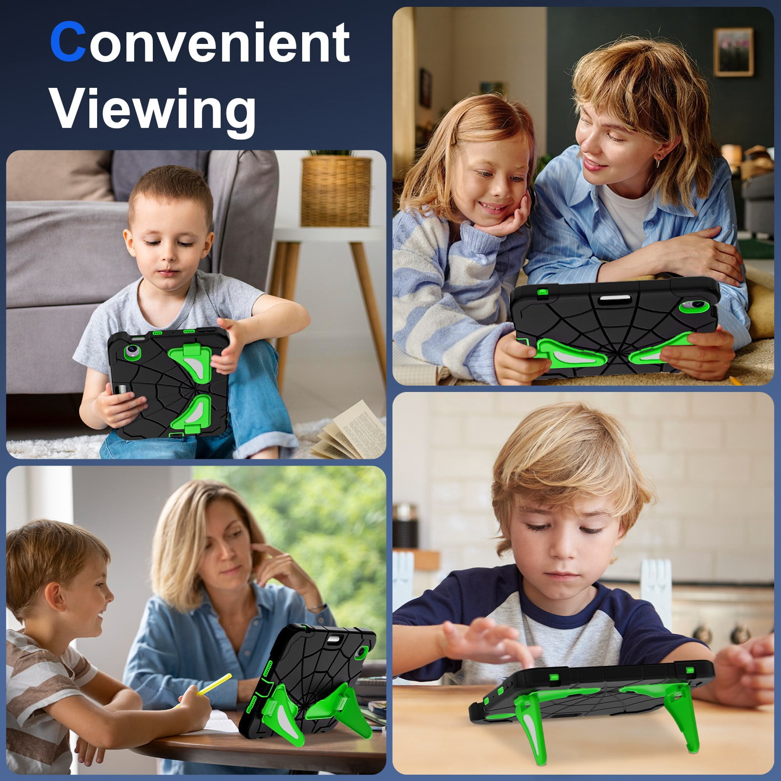 ELEHOLD Kids Friendly Case For Apple iPad mini 7th(A17 Pro) 2024/6th, Heavy Duty Shockproof Rugged Protective Case with Pencil Holder Foldable Kickstand for Boys Children Case, Black+Green
