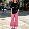 thumbnail image 2 of oelaio Girl's Cute 2 Piece Outfits Graphic Crop T Shirt and Wide Leg Pants Y2K Clothing Set Summer Casual Streetwear B-Black 12 Years, 2 of 6