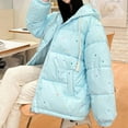 thumbnail image 4 of Women Quilted Puffer Jacket Polka Dot Print Hooded Long Sleeve Zip Up Winter Coat Warm Jackets with Pockets, 4 of 9