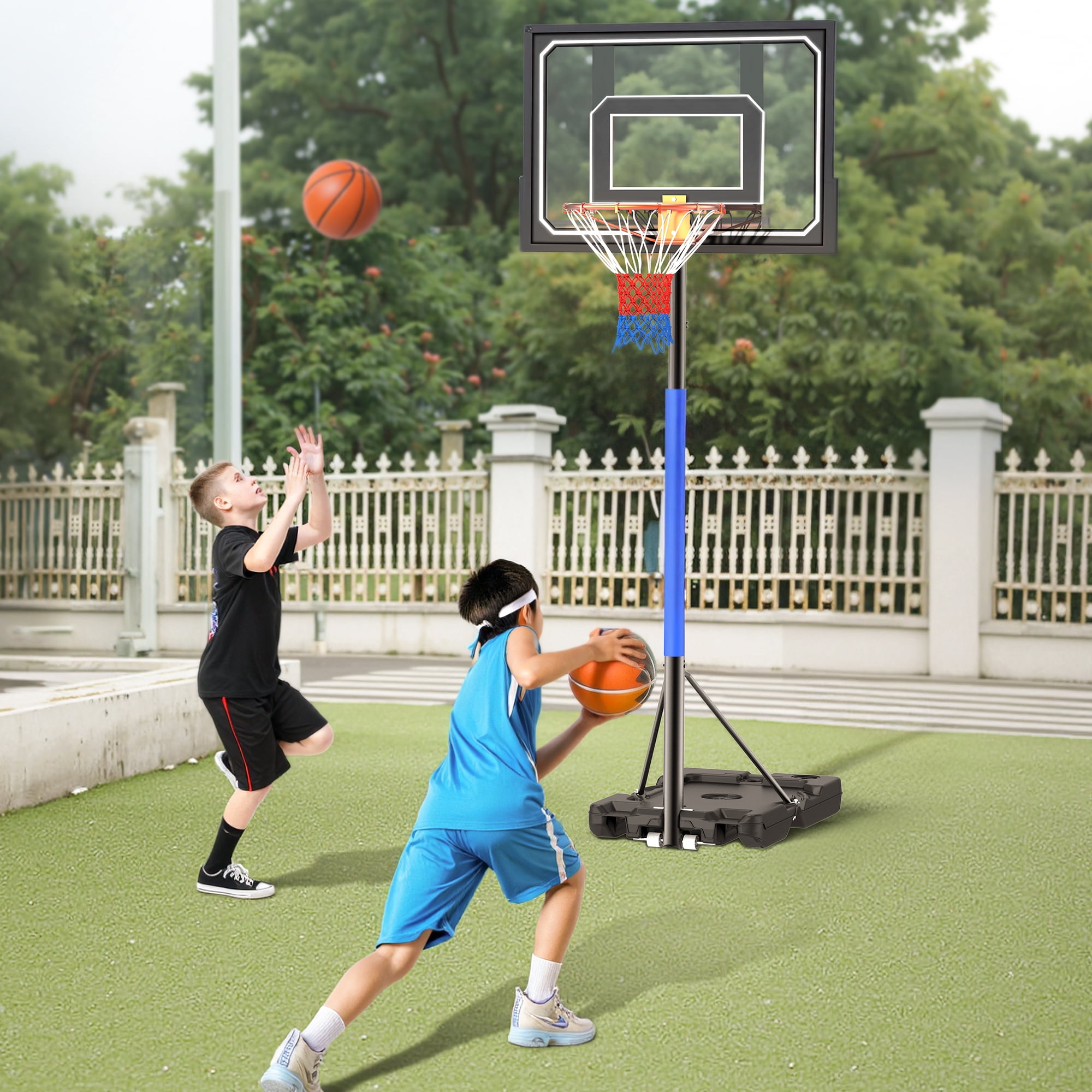 Basketball Hoop Stand 5-9 ft Adjustable, Portable Basketball Goals for Kids Teenagers, Great Outdoor, Backyard, Driveway, Indoor Play, Black