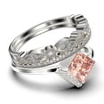 thumbnail image 2 of Boho & hippie 2.50 Carat Princess Cut Morganite And Diamond Moissanite Dainty Engagement Ring, Classic Wedding Ring, Two Matching Band in 925 Sterling Silver With 18k White Gold Plating, Gift For Her, 2 of 4