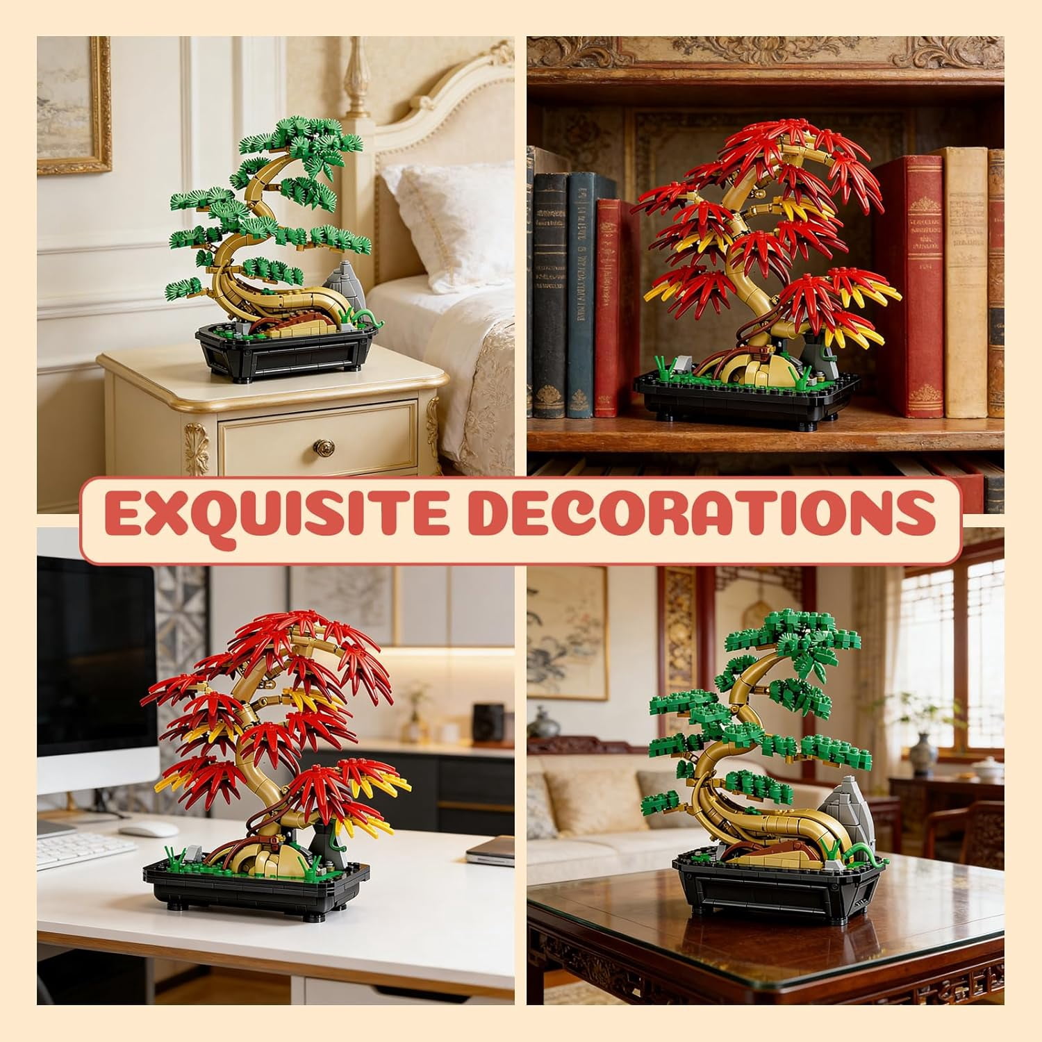 2-in-1 Bonsai Tree Building Set 1023 Pcs Red Maple & Pine Plant Model Kit  Botanical Garden Collection Zen Home Decor