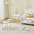 thumbnail image 3 of Nest of Tables Set of 3 ,High Gloss Square End Table Side Table with Metal Frame ,Sofa Side Table Wood Tabletop for Small Space, Modern Coffee Table Stacking End Table for Living Room,White Marble, 3 of 8