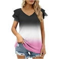 thumbnail image 2 of Womens Summer Tops Ruffle Short Sleeve V Neck T-Shirts Casual Loose Fit, 2 of 5