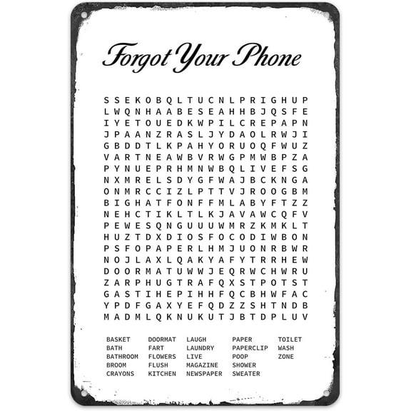 Forgot Your Phone Vintage Tin Sign Crossword Puzzle Funny Metal Sign Poster Wall Art Decor Plaque for Home Bedroom Restroom,8×12 inch