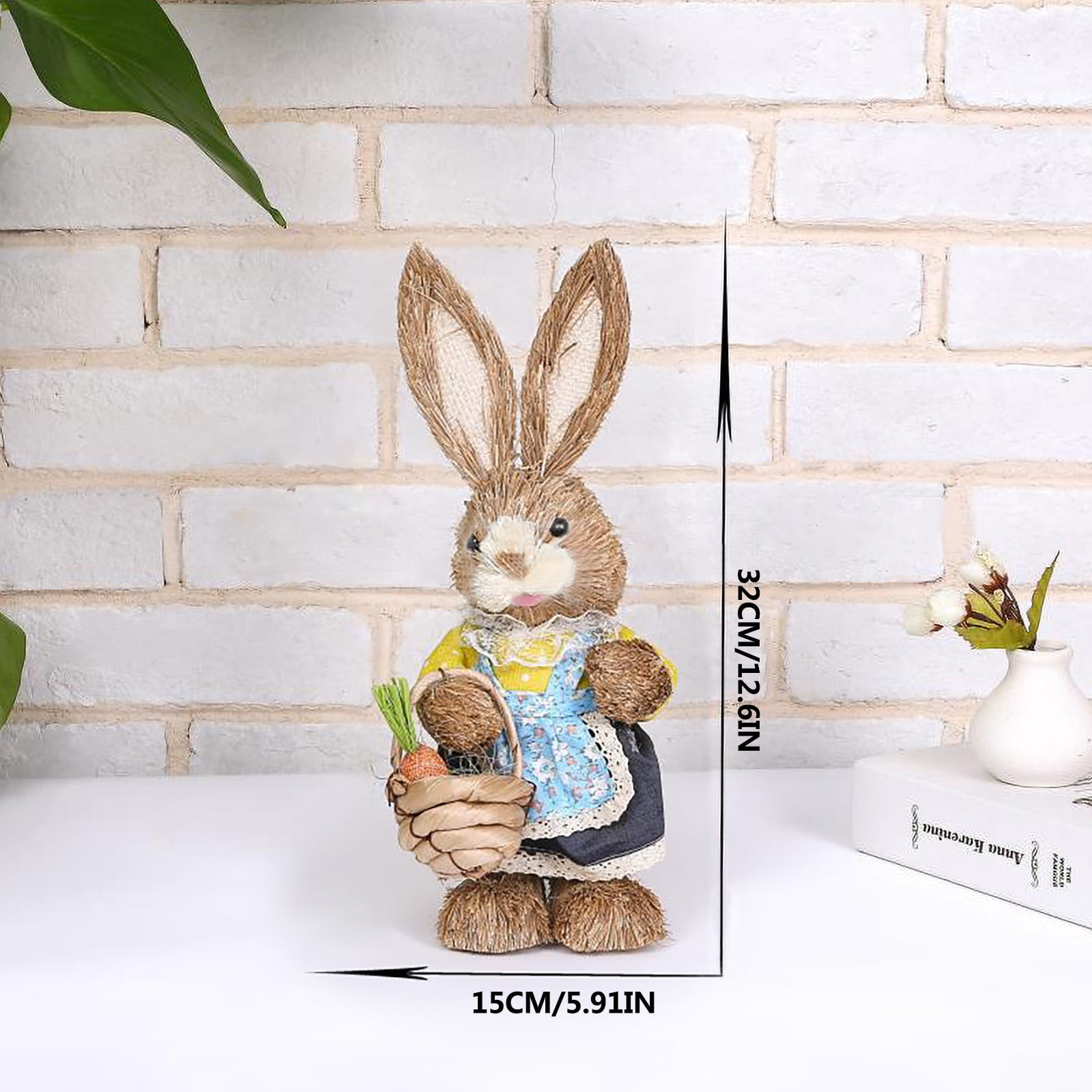 Easter Clearance! 9.8'' Easter Straw Bunny Figurines Tabletop Ornament  Animal Art Crafts Straw Rabbit Holding Carrot Spring Party Garden Table