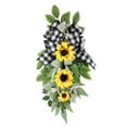 thumbnail image 3 of Spring Summer Sunflower Wreath for Front Door, 24 Inch Sunflower Decoration with Green Leaves Handmade Bow for Home Party Window Wall Indoor Outdoor Decoration, 3 of 7