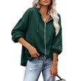 thumbnail image 1 of Sudadera con capucha cómoda de manga larga para mujer, talla L, sudadera con capucha verde con cremallera completa y cordón, 1 of 5