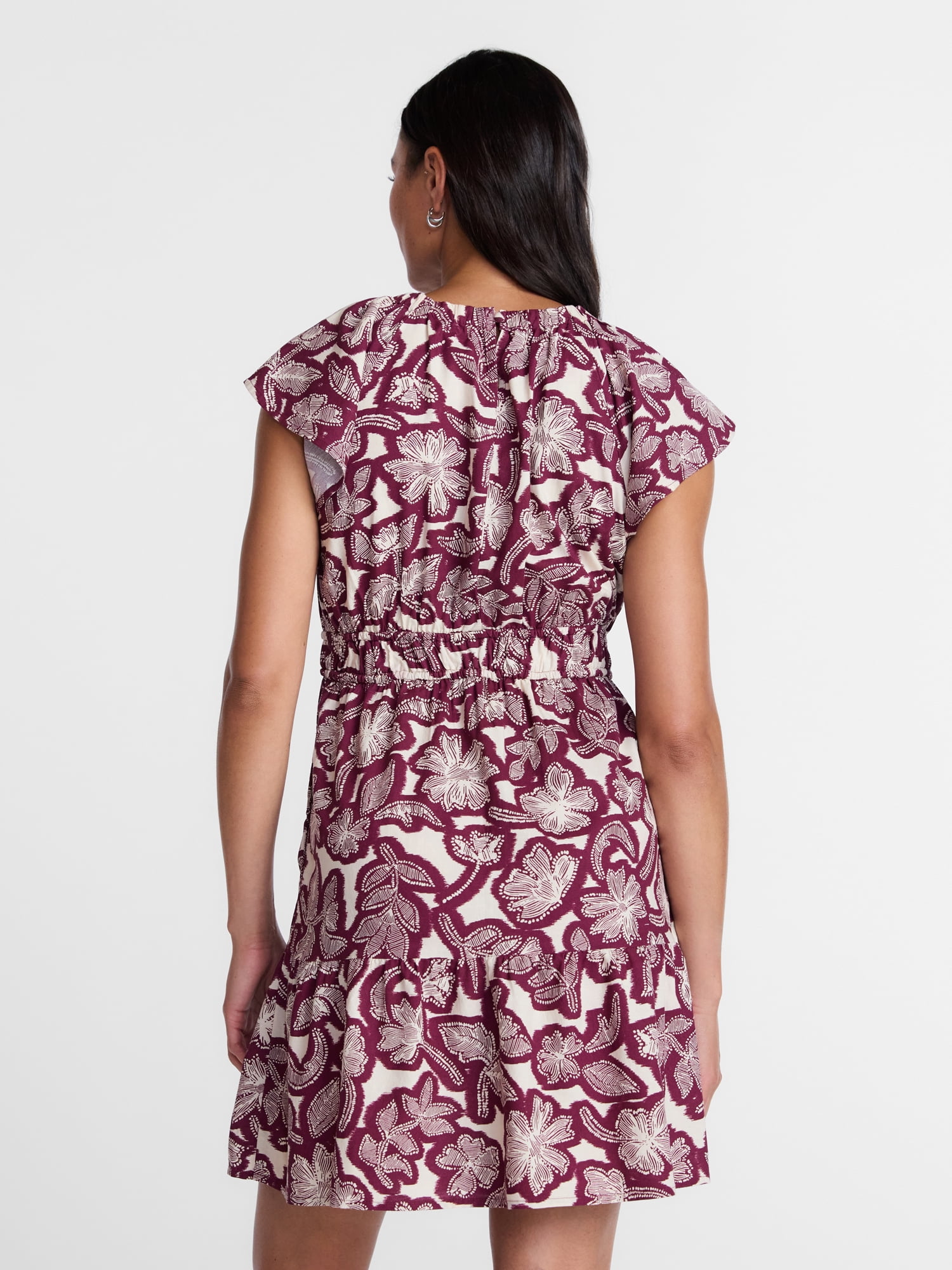 Time and Tru Women's Cinched Waist Mini Dress with Flutter Sleeves, Sizes XS-XXXL