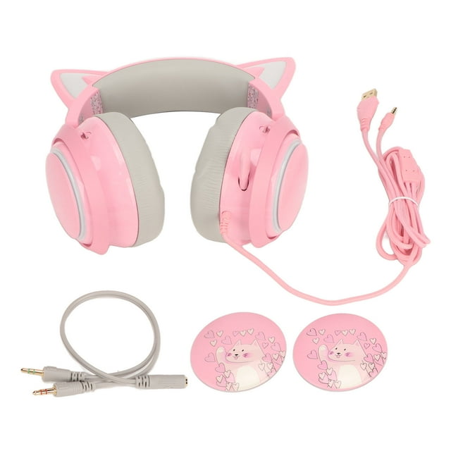 Gaming Headset, Microphone Headphone Cat Ear Design Easy Adjustment For Home
