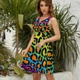thumbnail image 4 of Neon Rainbow Leopard Print Dress Summer Street Style Dresses Female Sleeveless Printed Sundress, 4 of 7