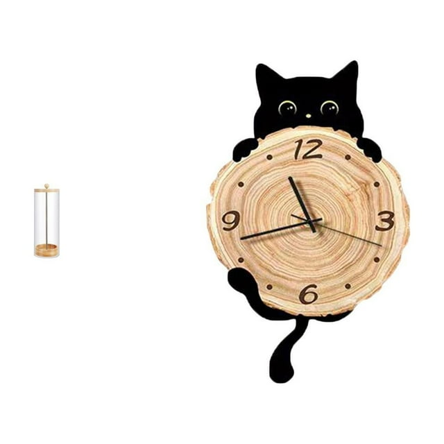 Soporte para pajitas,Dispensador de pajitas de acrílico para mostrador,Reloj de pared,Reloj de pared decorativo para baño o dormitorio,Reloj de pared para gatos silencioso,sin tictac,ideal