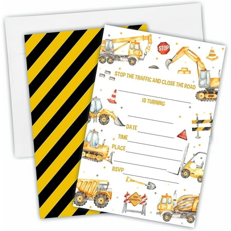 

Construction Theme Birthday Party Invitations: Excavator Crane Dump Truck