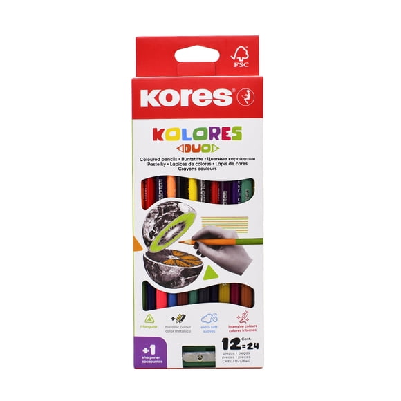 Colores Lapiz De Dibujo Kores Kolores Duo X12=24 Colores