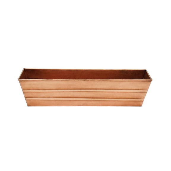 Rectangular Metal Flower Planter Box with Embossed Line Design, Small, Copper- Saltoro Sherpi